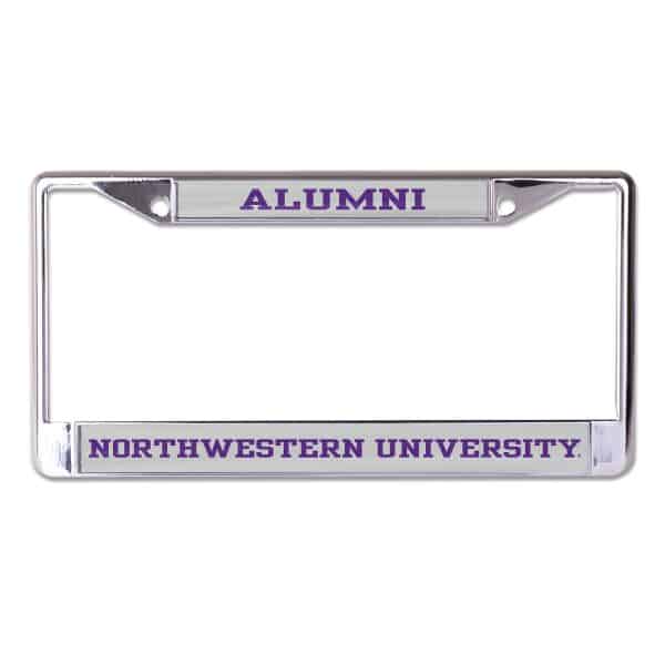 Northwestern University Wildcats Chrome License Plate Frame with Grey Laser Cut Alumni/Northwestern University Inserts