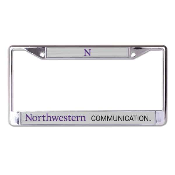 Northwestern University Wildcats Chrome License Plate Frame with Grey Laser Cut Northwestern/Communication Insert
