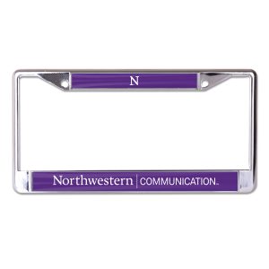Northwestern University Wildcats Chrome License Plate Frame with Purple Laser Cut Northwestern/Communication Insert