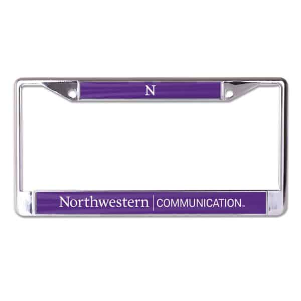 Northwestern University Wildcats Chrome License Plate Frame with Purple Laser Cut Northwestern/Communication Insert