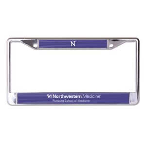 Northwestern University Wildcats Chrome License Plate Frame with Northwestern/Feinburg School of Medicine On Purple Inserts