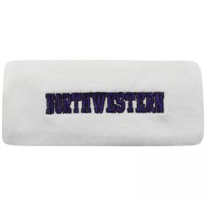 Northwestern University Wildcats White Knit Headband with Northwestern Design On The Front & N-Cat Design On The Back
