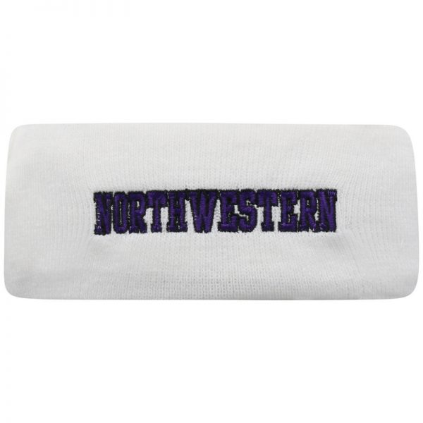 Northwestern University Wildcats White Knit Headband with Northwestern Design On The Front & N-Cat Design On The Back