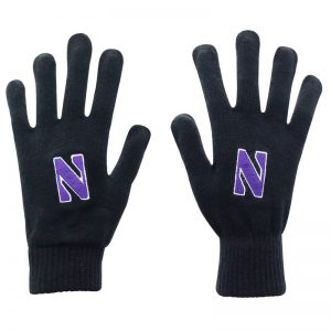 Northwestern University Wildcats Black Knit Gloves With Stylized N Design