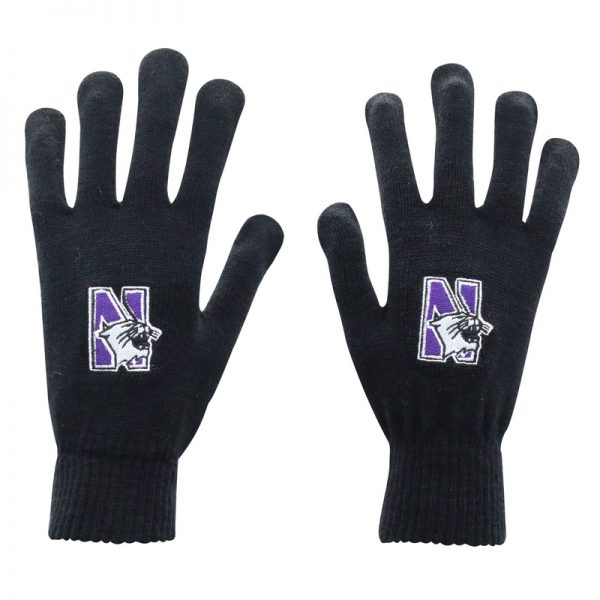 Northwestern University Wildcats Black Knit Gloves With N-Cat Design
