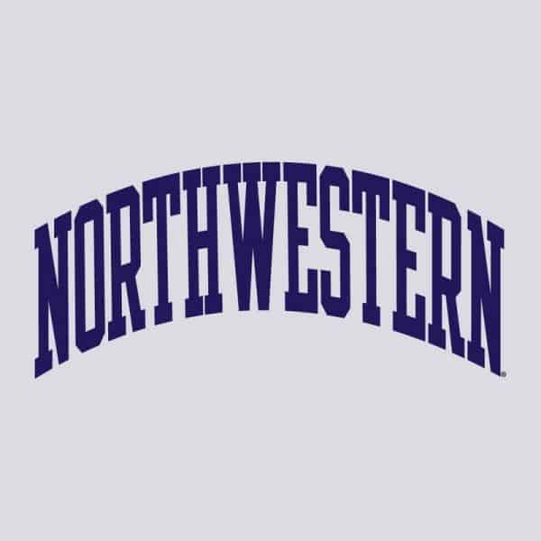 Northwestern University Wildcats Men's Silver Grey Champion Super Heavy Reverse Weave Crewneck Sweatshirt with Purple Arched Northwestern Wool Sewn Appliqué Design