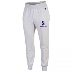 Northwestern University Wildcats Champion Men's Silver Grey Super Heavy Weight Reverse Weave Jogger Pant With Stylized N over Northwestern Design