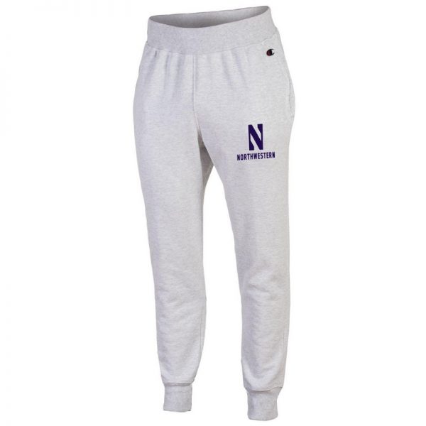 Northwestern University Wildcats Champion Men's Silver Grey Super Heavy Weight Reverse Weave Jogger Pant With Stylized N over Northwestern Design