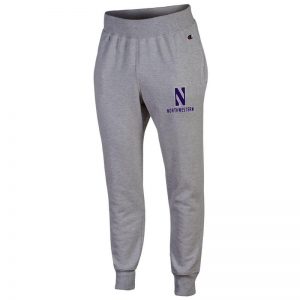 Northwestern University Wildcats Champion Men's Oxford Heather Super Heavy Weight Reverse Weave Jogger Pant With Stylized N over Northwestern Design