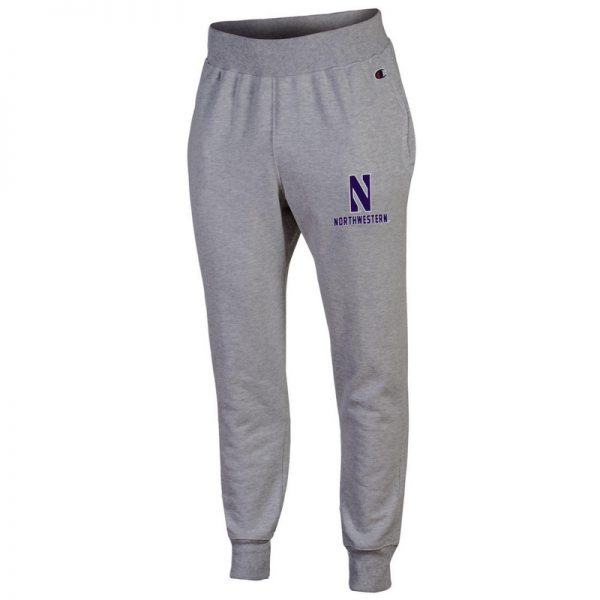 Northwestern University Wildcats Champion Men's Oxford Heather Super Heavy Weight Reverse Weave Jogger Pant With Stylized N over Northwestern Design