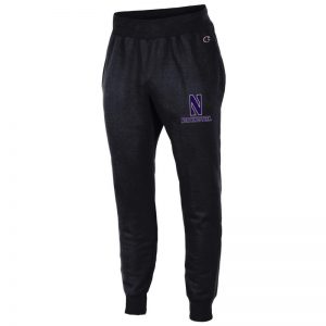 Northwestern University Wildcats Champion Men's Black Super Heavy Weight Reverse Weave Jogger Pant With Stylized N over Northwestern Design