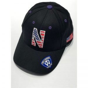 Northwestern University Wildcats Black Adjustable Velcroback Hat with Stars & Stripes Stylized N Design