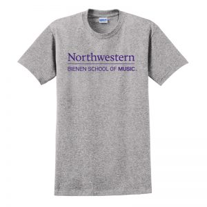 Northwestern University Wildcats Grey Short Sleeve Tee Shirt with Bienen School of Music Design