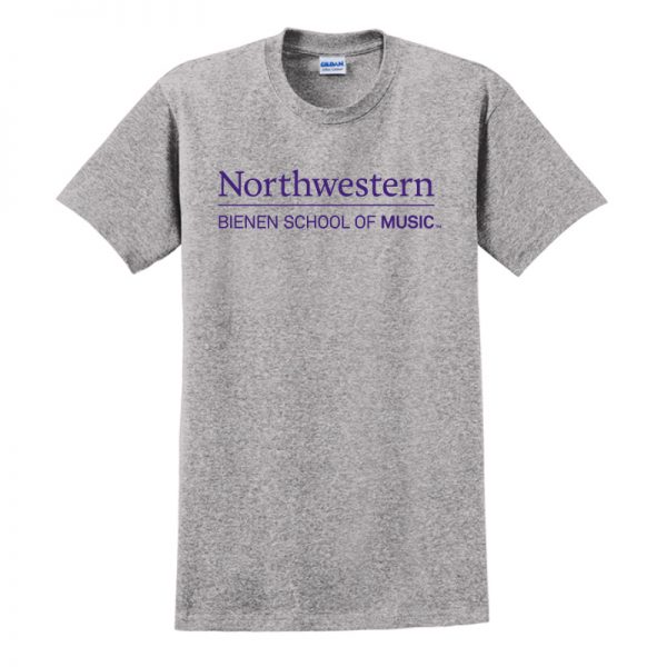 Northwestern University Wildcats Grey Short Sleeve Tee Shirt with Bienen School of Music Design