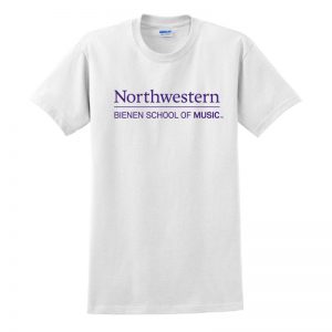 Northwestern University White Short Sleeve Tee Shirt with Bienen School of Music Design