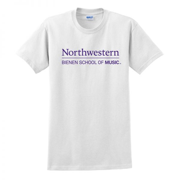Northwestern University White Short Sleeve Tee Shirt with Bienen School of Music Design