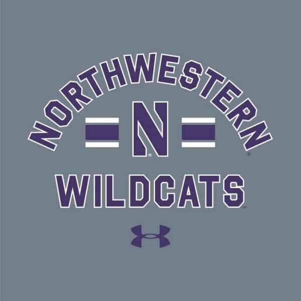 Northwestern University Wildcats Men’s Under Armour Carbon Grey Heather All Day Fleece Crew With Stylized N Design -2