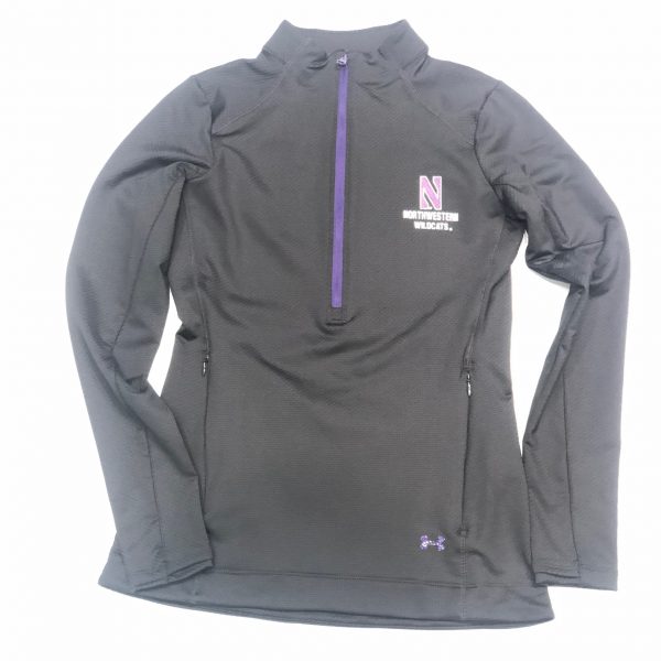 Northwestern University Wildcats Ladies Under Armour Black Honeycomb Knit 1/4 Zip With Stylized N Design