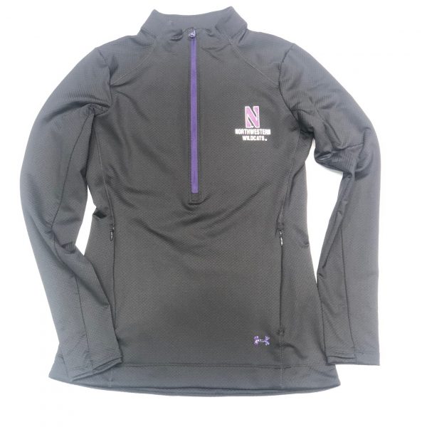 Northwestern University Wildcats Ladies Under Armour Black Honeycomb Knit 1/4 Zip With Stylized N Design-2