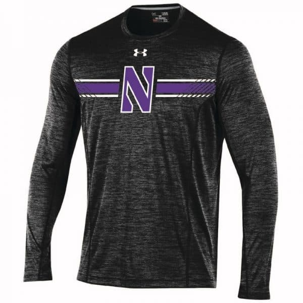 Northwestern University Wildcats Men's Under Armour Sideline Black Microthread Long Sleeve Sleeve Tee