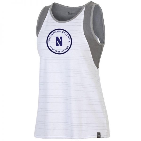 Northwestern University Wildcats Ladies Under Armour White Training Camp Performance Cotton Muscle Tank Top