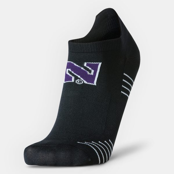 Northwestern University Wildcats Adult Under Armour Black Run No Show Sock-Front