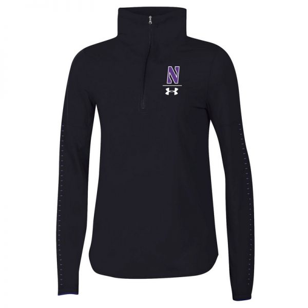 Northwestern University Wildcats Ladies Under Armour Black SLQZ18 Sideline 1/4 Zip With Stylized N Design