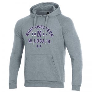 Northwestern University Wildcats Men’s Under Armour True Grey Heather All Day Fleece Hood With Stylized N Design
