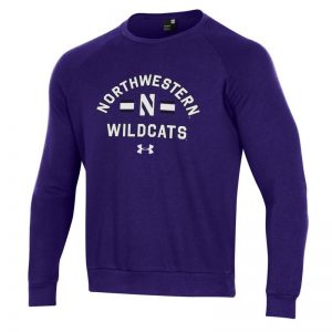 Northwestern University Wildcats Men’s Under Armour Purple All Day Fleece Crew With Stylized N Design