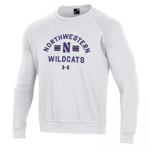 Northwestern University Wildcats Men’s Under Armour White All Day Fleece Crew With Stylized N Design