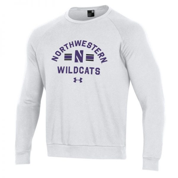 Northwestern University Wildcats Men’s Under Armour White All Day Fleece Crew With Stylized N Design