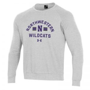Northwestern University Wildcats Men’s Under Armour Silver Heather All Day Fleece Crew With Stylized N Design