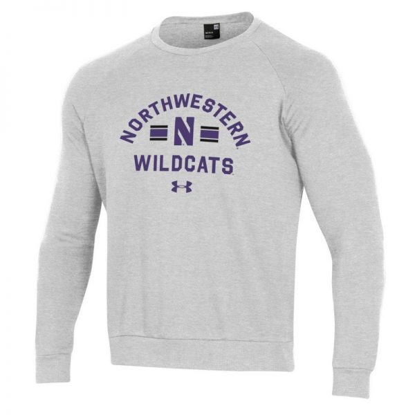 Northwestern University Wildcats Men’s Under Armour Silver Heather All Day Fleece Crew With Stylized N Design