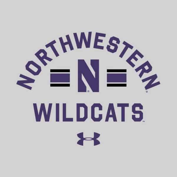Northwestern University Wildcats Men’s Under Armour Silver Heather All Day Fleece Crew With Stylized N Design -2