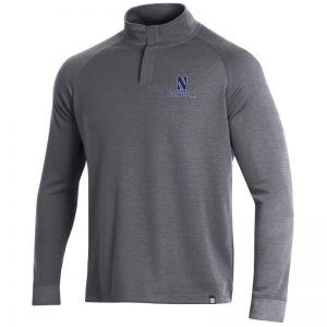 Northwestern University Wildcats Men’s Under Armour True Grey Heather/Graphite Double Knit 1/4 Snap With Stylized N Design
