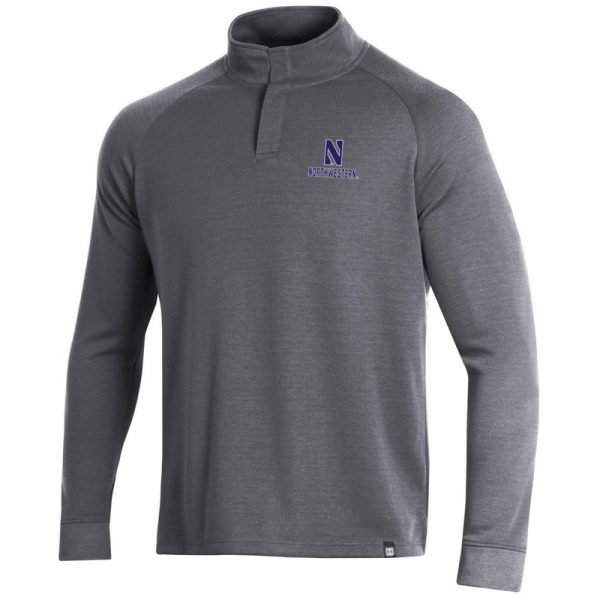 Northwestern University Wildcats Men’s Under Armour True Grey Heather/Graphite Double Knit 1/4 Snap With Stylized N Design