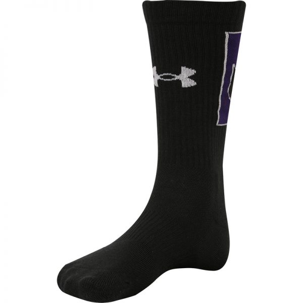 Northwestern University Wildcats Adult Under Armour Black Crew Sock With Oversized Stylized N Design-2