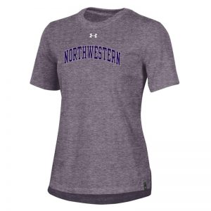 Northwestern University Wildcats Ladies Under Armour Carbon Heather Performance Cotton Short Sleeve Tee With Northwestern Arch Design