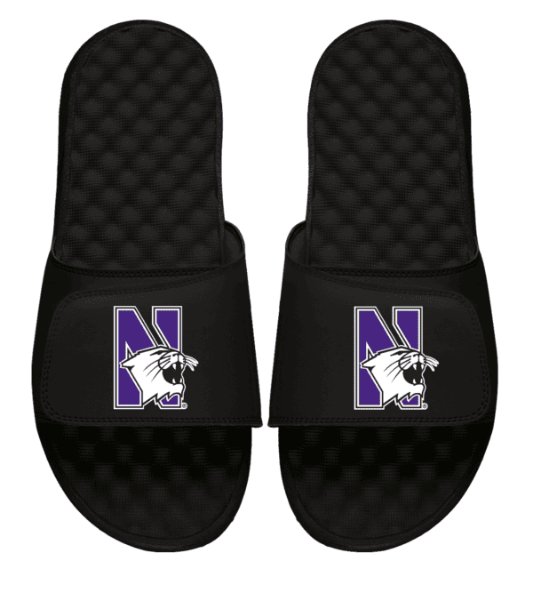 Northwestern University Wildcats Black ISlide Flip Flops With N-Cat Design