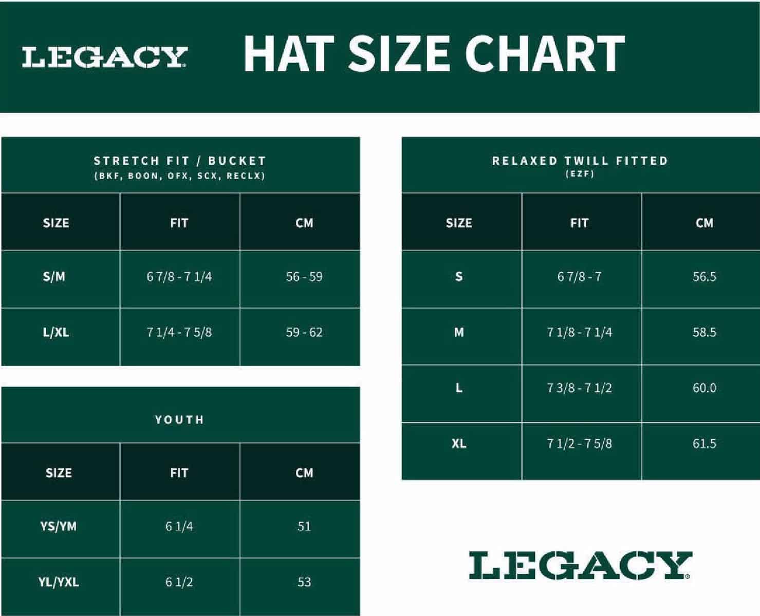 Legacy Hat Sizing Chart