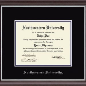 Northwestern University Wildcats Double Matted Devonshire Diploma Frame With Silver Accent & Silver Embossed Northwestern University Design With Main Matt In Black
