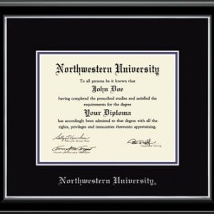 Northwestern University Wildcats Double Matted Black Diploma Frame With Silver Accent & Silver Embossed Northwestern University Design Main Matt In Black