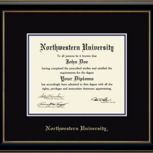 Northwestern University Wildcats Double Matted Black Diploma Frame With Gold Accent & Gold Embossed Northwestern University Design With Main Matt In Black
