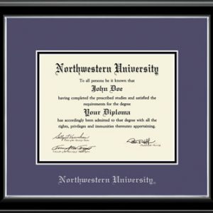 Northwestern University Wildcats Double Matted Black Diploma Frame With Silver Accent & Silver Embossed Northwestern University Design Main Matt In Purple