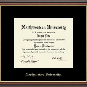 Northwestern University Wildcats Black Matted Williamsburg Diploma Frame With Gold Accent & Gold Embossed Northwestern University Design