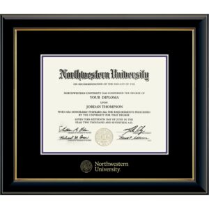 Northwestern University Wildcats Onyx Double Matted Black Diploma Frame With Gold Accent & Gold Embossed Northwestern University Seal Design With Main Matt In Black