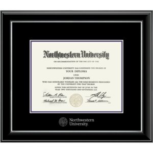 Northwestern University Wildcats Onyx Double Matted Black Diploma Frame With Silver Accent & Silver Embossed Northwestern University Seal Design Main Matt In Black