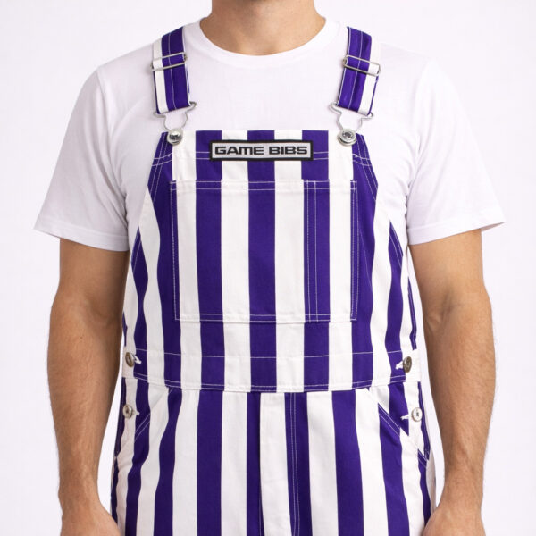 Purple/White Color Adult Game Bib Overalls - Image 5