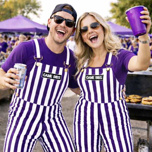 Purple/White Color Adult Game Bib Overalls - Image 4