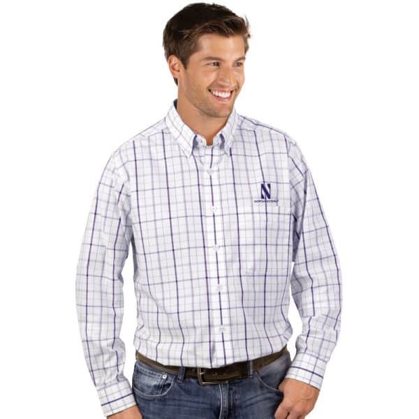 Northwestern University Wildcats Antigua Men's White / Purple Plaid Dress Shirt